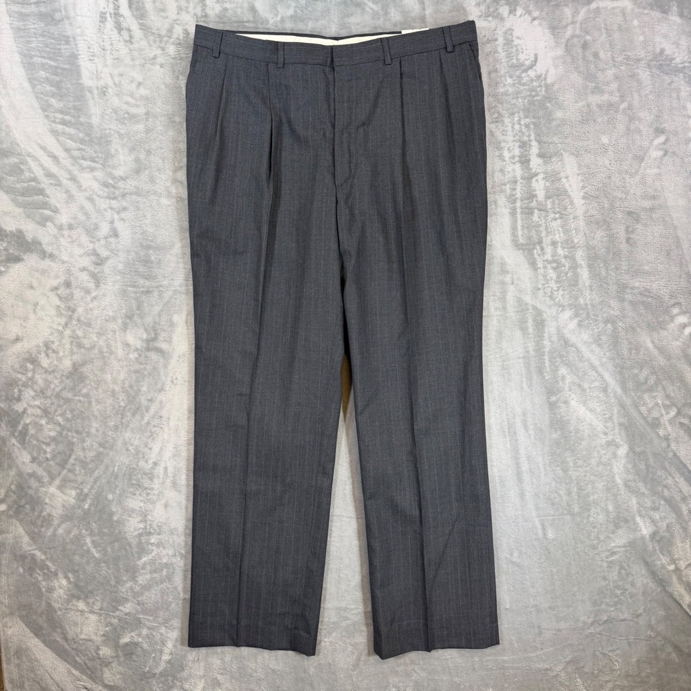 Vintage Stafford Pleated Dress Pants Mens Size 42x36 Gray Pinstripe Wool NEW